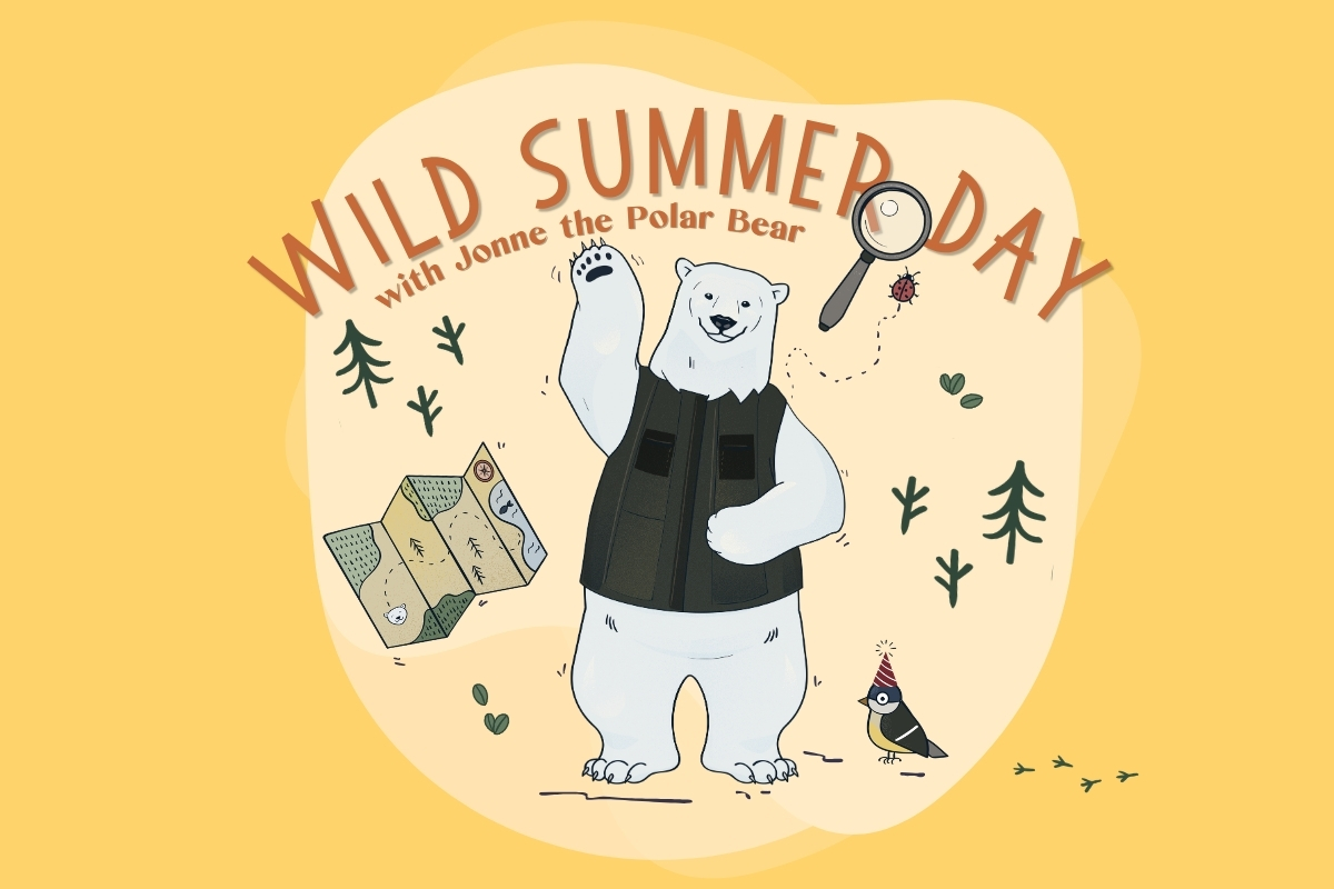 Illustrated polar bear with wild summer day text logo.