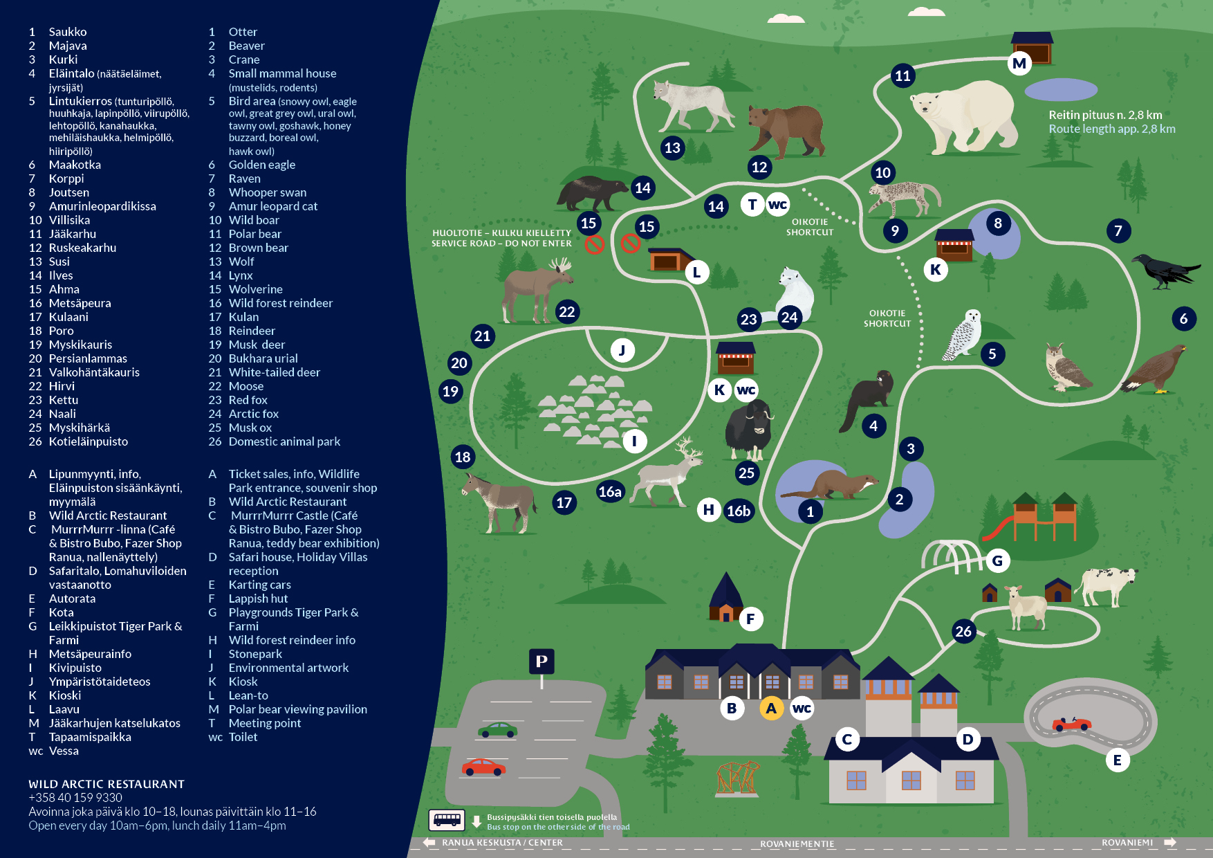 Illustrated map of the Wildlife Park in summer season.