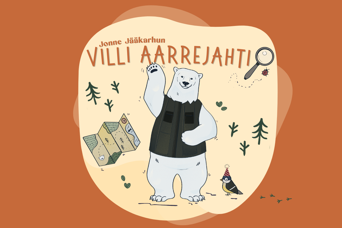 Piirroskuva, jossa jääkarhu seisoo ja vilkuttaa.