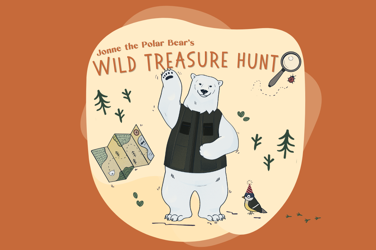 Illustrated image of a polar bear and treasure map.